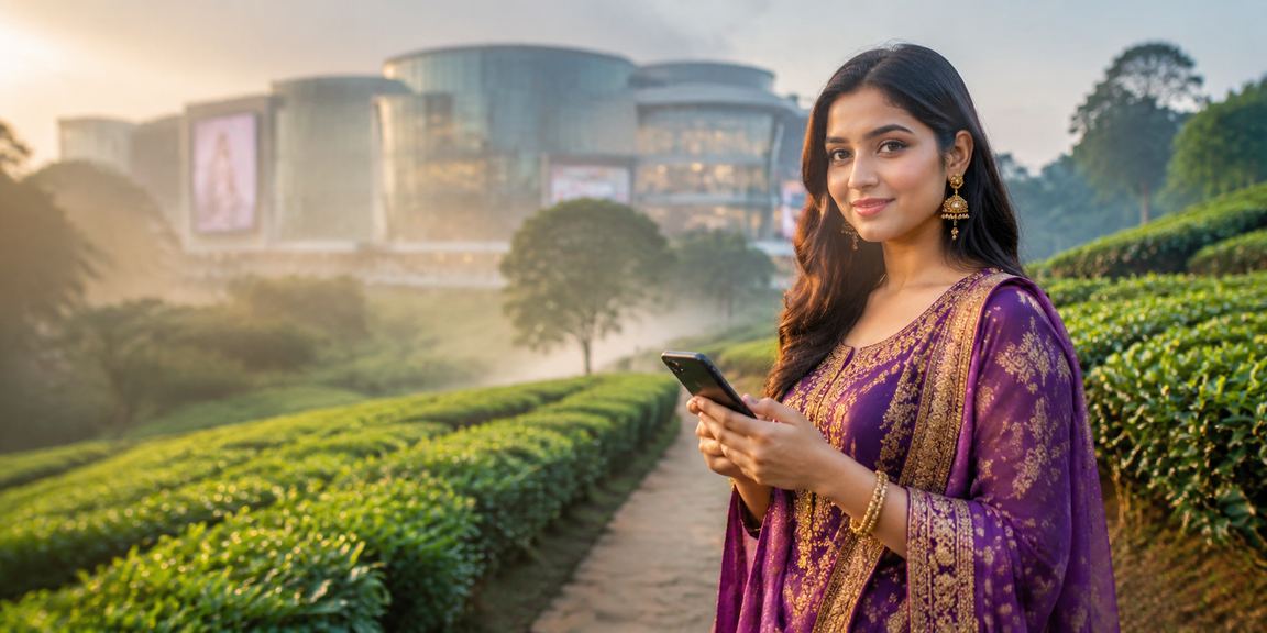 ঢাকায় চা বাগানের পরিবেশে মোবাইলে ক্যাসিনো উপভোগ করছেন একজন ব্যবহারকারী